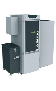 LASIAN BIOSELECT COMPACT 30 caldera de pie de policombustibles sólidos(pellets, cascara de almendra, orujillo, hueso de oliva,etc,...) de 30 KW.solo calefacción con compactador de cenizas, sinfín y tolva
