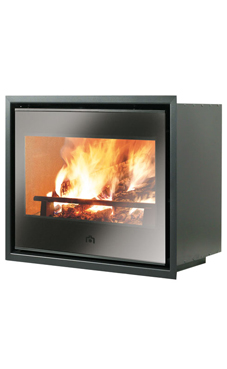 EDILKAMIN LUCE PLUS/S 54 V de 9 Kw.ventilación forzada. Nuevo insertable de leña con frontal de cristal cerámico serigrafiado con visión completa, e interior fuego de vermiculita