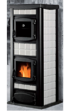 GREENHEISS ITALIA 30 con horno de 30 Kw. Acabados madera ,blanco  y rojo. Consumo 5,5 Kg./hora horno de dimensiones 395x275x210