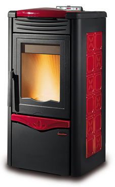 NORDICA-EXTRAFLAME IRINA 3,4-10,5 Kw Revestimiento en piedra natural. Hogar en fundición extraíble. Cajón extraíble para la ceniza. Vitro cerámico resistente a 750°