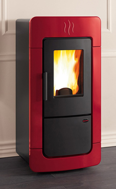 NORDICA-EXTRAFLAME DIADEMA IDRO ACS 5,4-28,3 Kw Revestimiento en cerámica - Cajón extraíble para la ceniza - Brasero autolimpiante - Intercambiador de calor con sistema de limpieza manual.Colores: Blanco y burdeos.